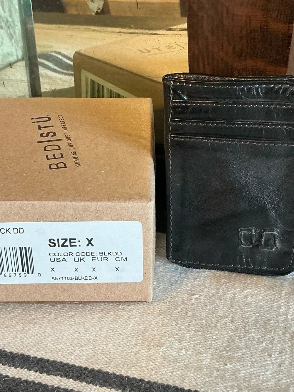 NWT Bed Stu Carrie Leather Black Die Dyed DD Wallet W/ Box Retail $100